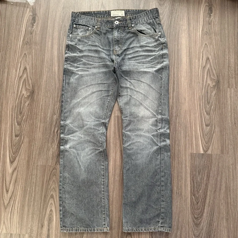 Ecko Unltd Jeans 714 Straight Fit Mens 34z32 Faded Black Whiskered - Picture 2 of 8